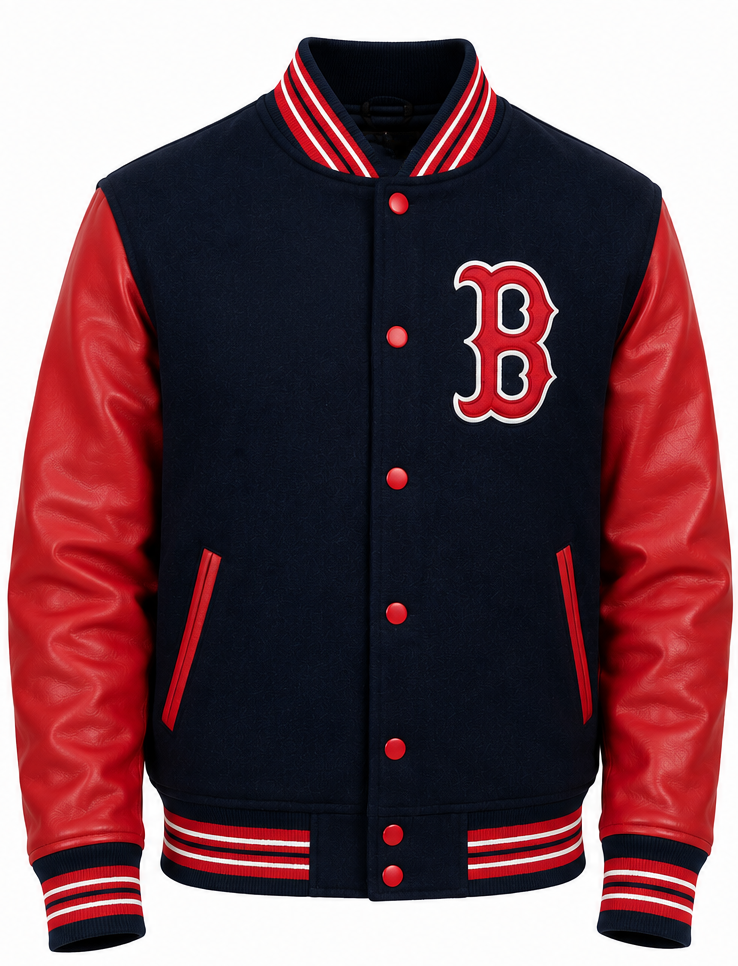 MLB Boston Red Sox Black & Red Varsity Letterman Bomber Jacket for Men & Women