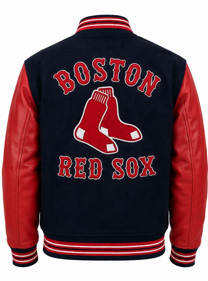 MLB Boston Red Sox Black & Red Varsity Letterman Bomber Jacket for Men & Women