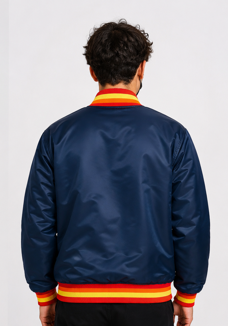MLB Houston Astros Retro Navy Blue Satin Bomber Jacket for Men & Women