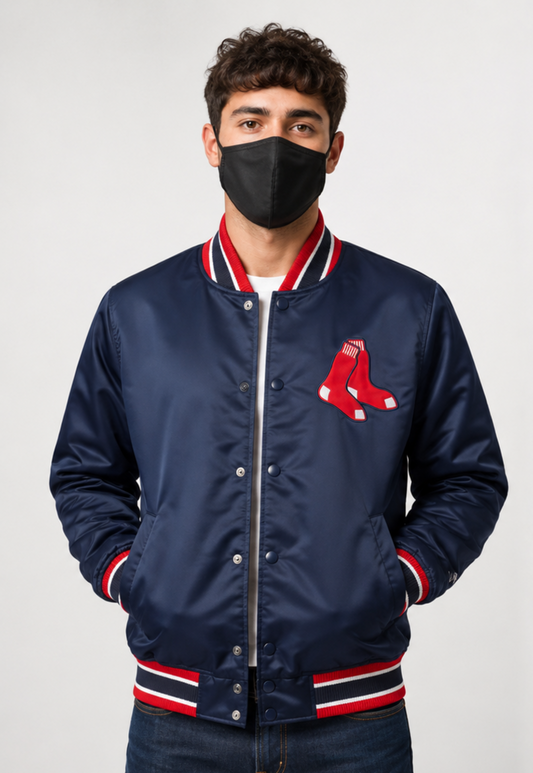 MLB Boston Red Sox Navy Blue Satin Bomber Jacket for Men & Women