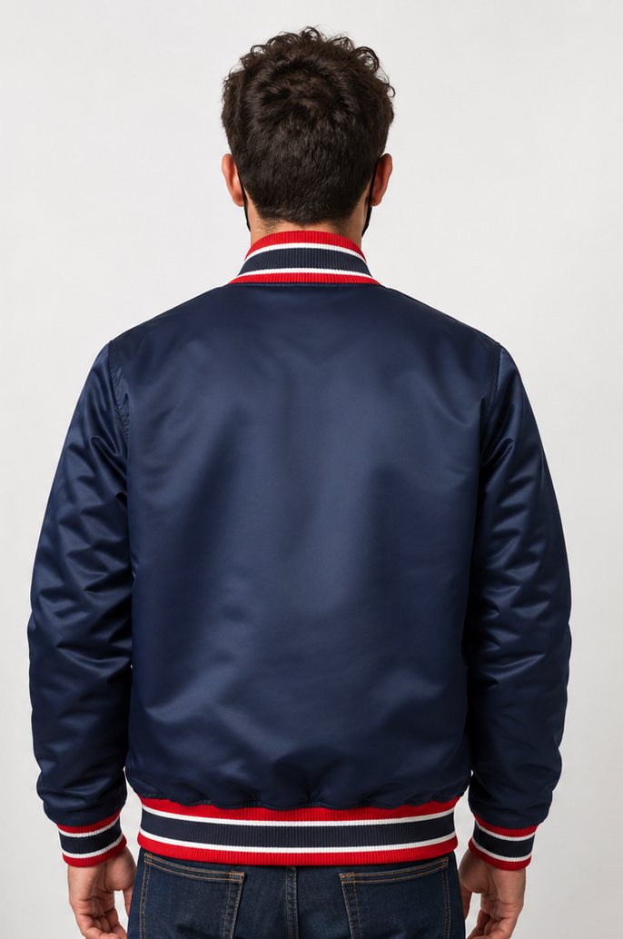 MLB Boston Red Sox Navy Blue Satin Bomber Jacket for Men & Women