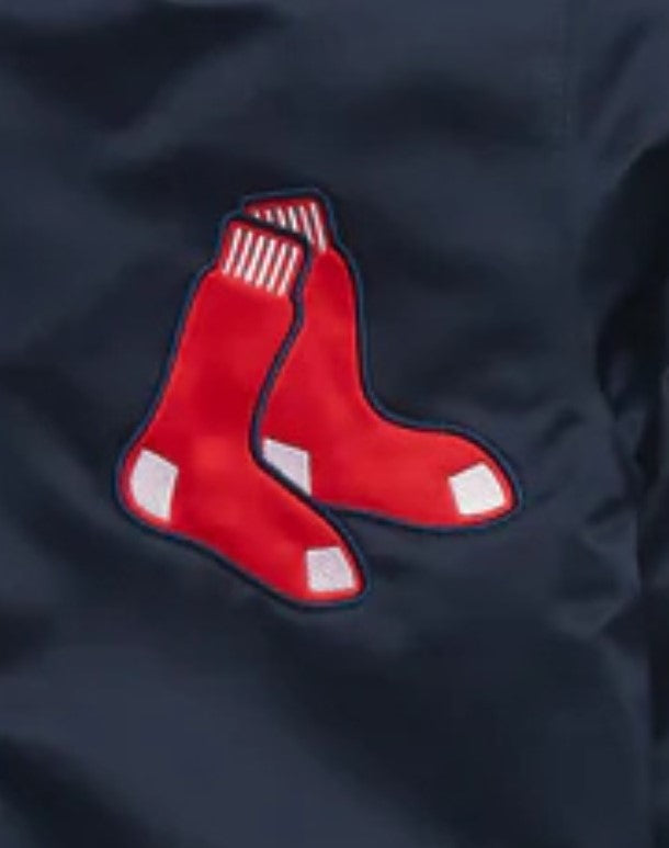 MLB Boston Red Sox Navy Blue Satin Bomber Jacket for Men & Women