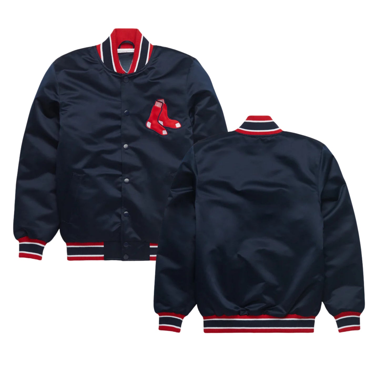 MLB Boston Red Sox Navy Blue Satin Bomber Jacket for Men & Women