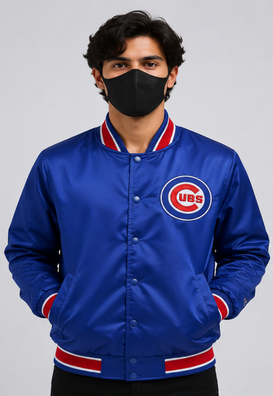 MLB Chicago Cubs Royal Blue Satin Bomber Jacket for Men & Women