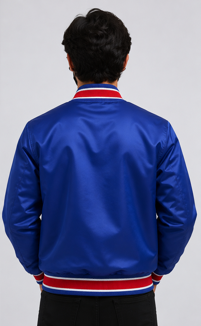 MLB Chicago Cubs Royal Blue Satin Bomber Jacket for Men & Women