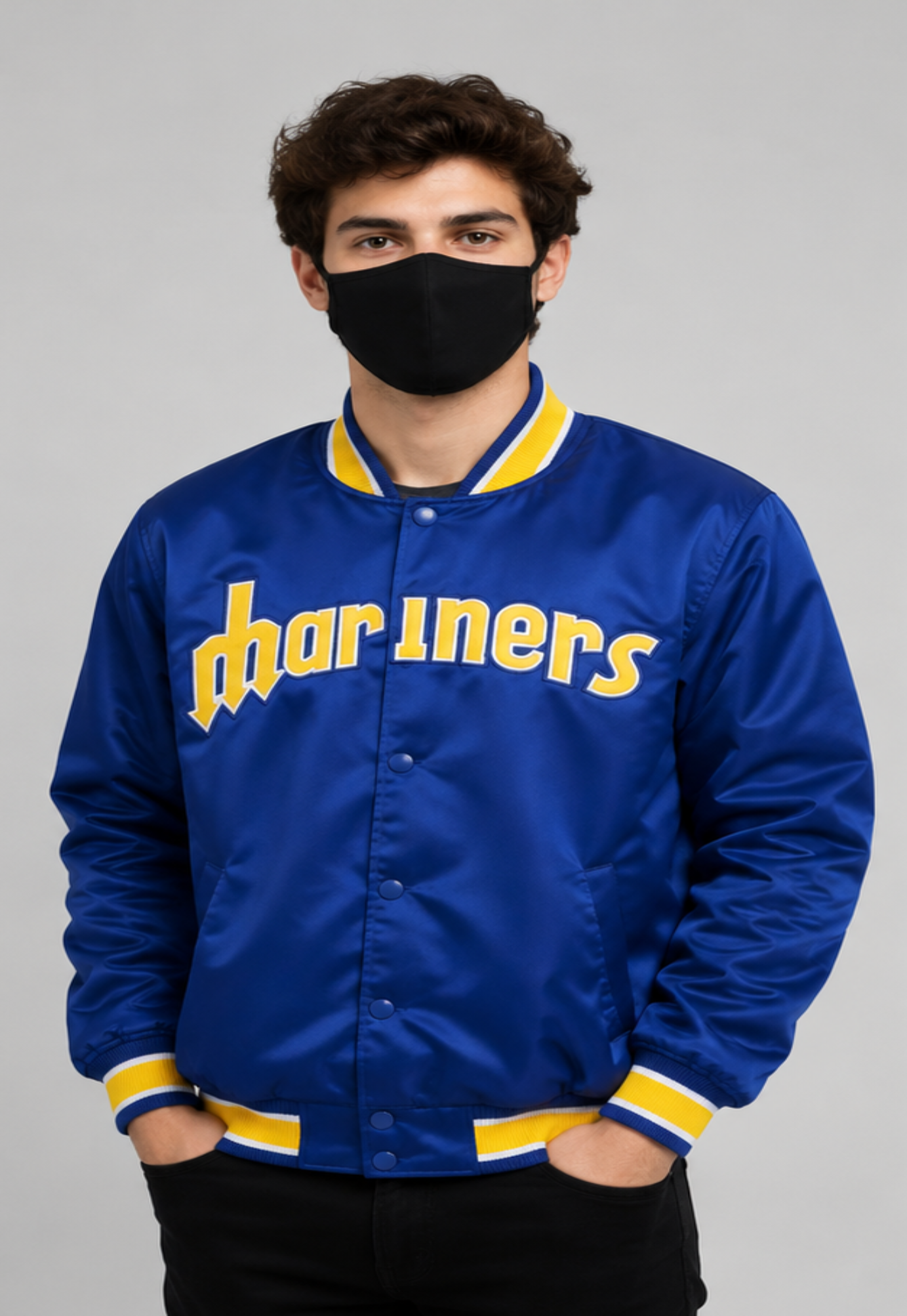 MLB Classic Seattle Mariners Royal Blue Satin Bomber Jacket for Men & Women