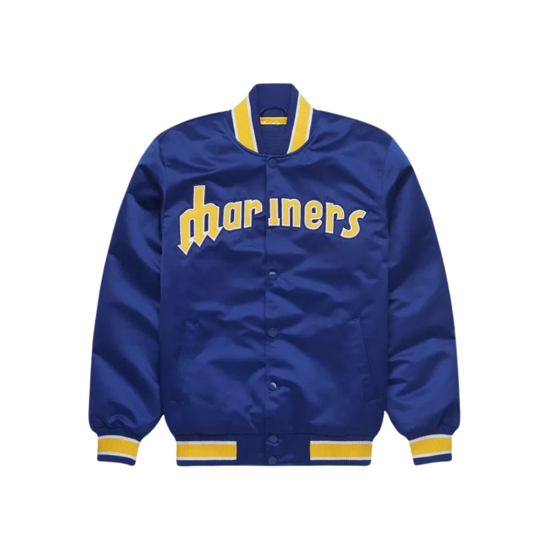 MLB Classic Seattle Mariners Royal Blue Satin Bomber Jacket for Men & Women