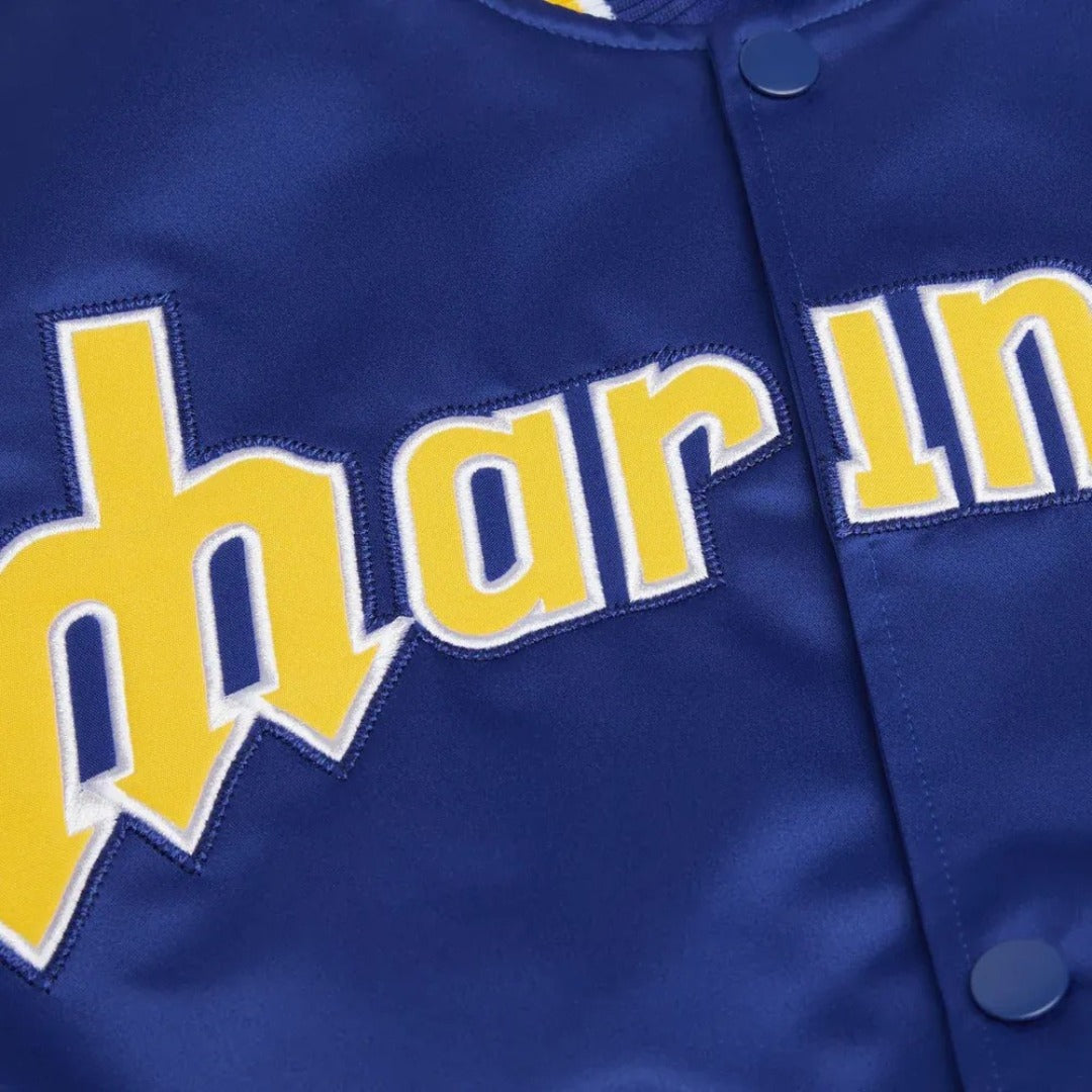 MLB Classic Seattle Mariners Royal Blue Satin Bomber Jacket for Men & Women