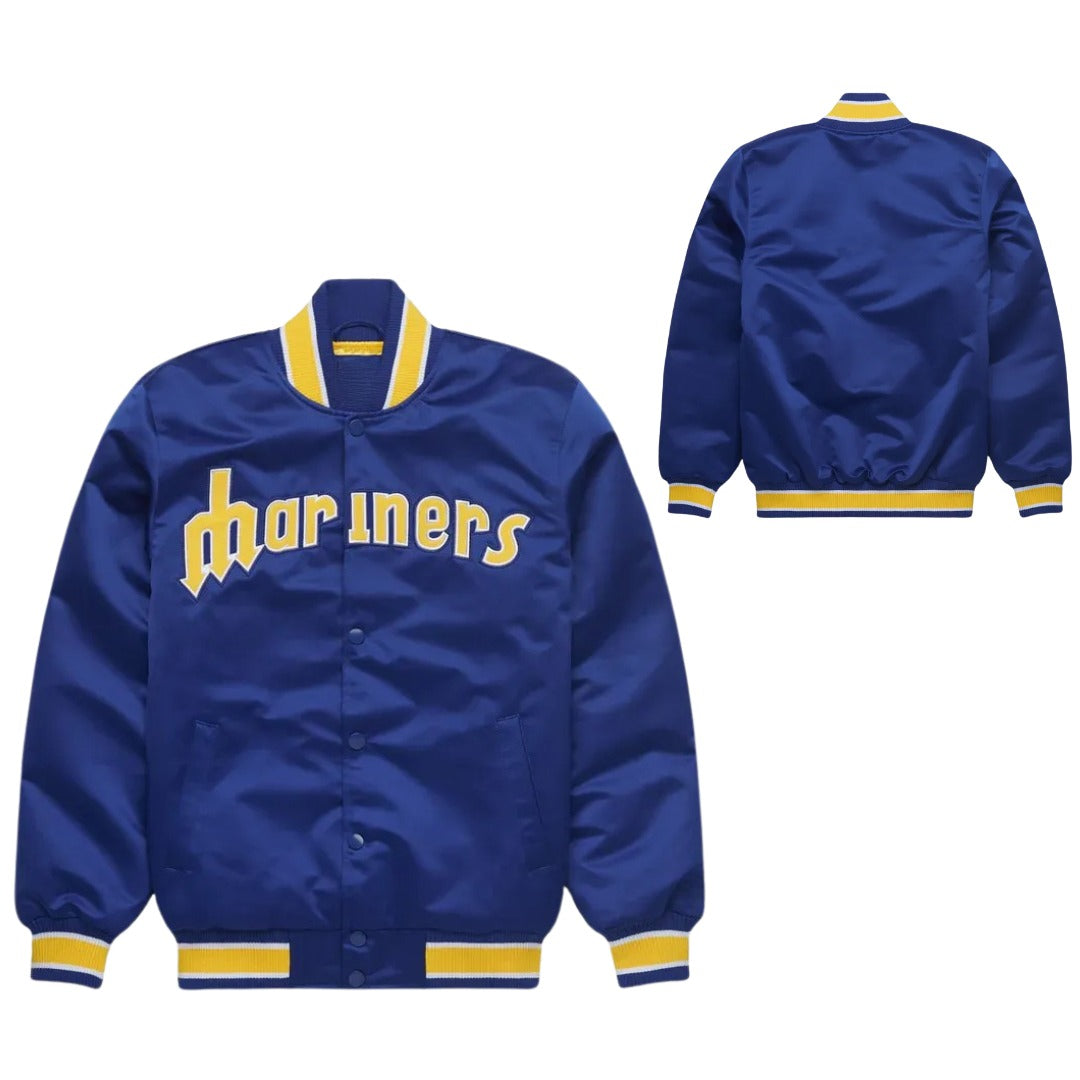 MLB Classic Seattle Mariners Royal Blue Satin Bomber Jacket for Men & Women