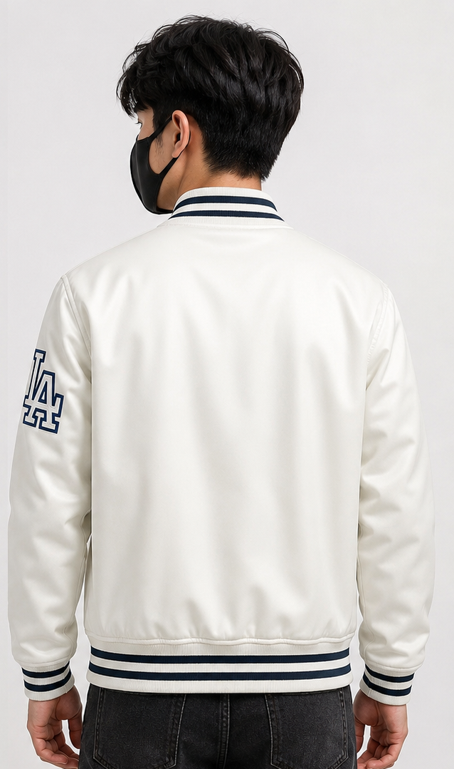 MLB Los Angeles Dodgers White Satin Bomber Jacket for Men & Women