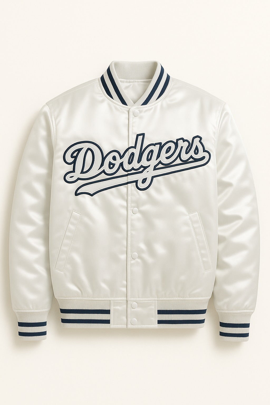 MLB Los Angeles Dodgers White Satin Bomber Jacket for Men & Women 