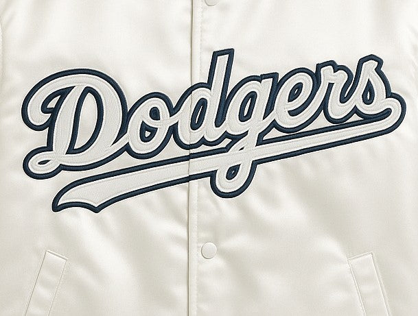 MLB Los Angeles Dodgers White Satin Bomber Jacket for Men & Women