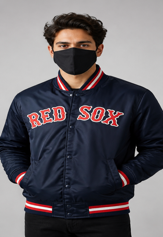MLB Boston Red Sox Navy Blue Satin Bomber Jacket for Men & Women