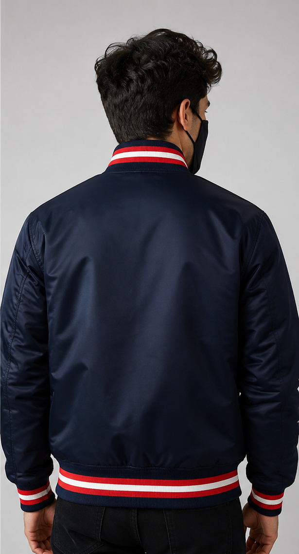 MLB Boston Red Sox Navy Blue Satin Bomber Jacket for Men & Women