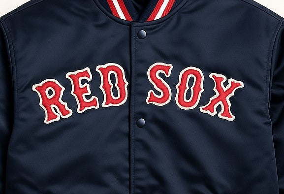 MLB Boston Red Sox Navy Blue Satin Bomber Jacket for Men & Women