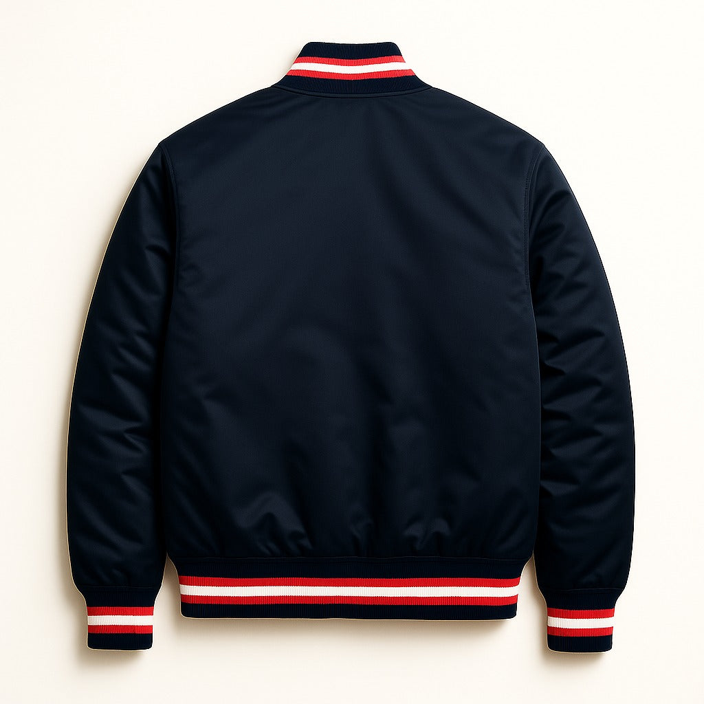 MLB Boston Red Sox Navy Blue Satin Bomber Jacket for Men & Women
