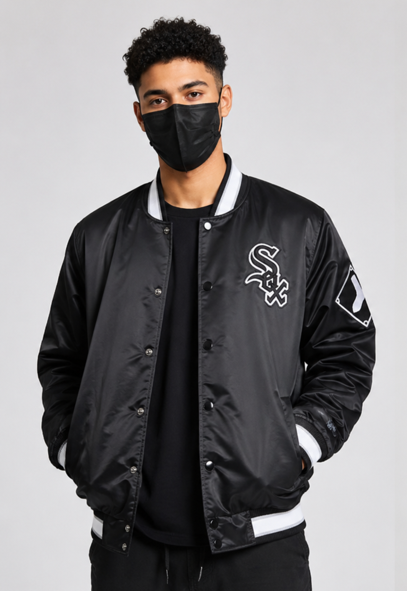 MLB Chicago White Sox Black Satin Bomber Jacket for Men & Women