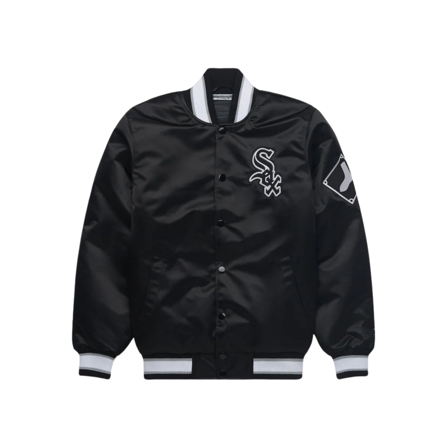 MLB Chicago White Sox Black Satin Bomber Jacket for Men & Women