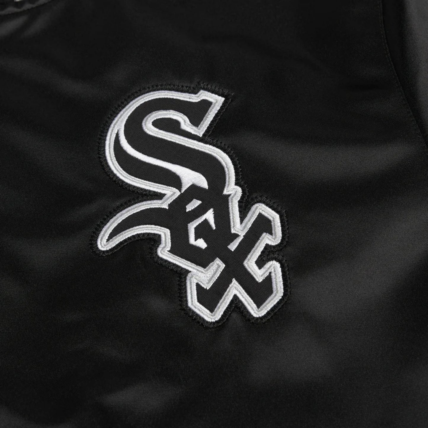 MLB Chicago White Sox Black Satin Bomber Jacket for Men & Women