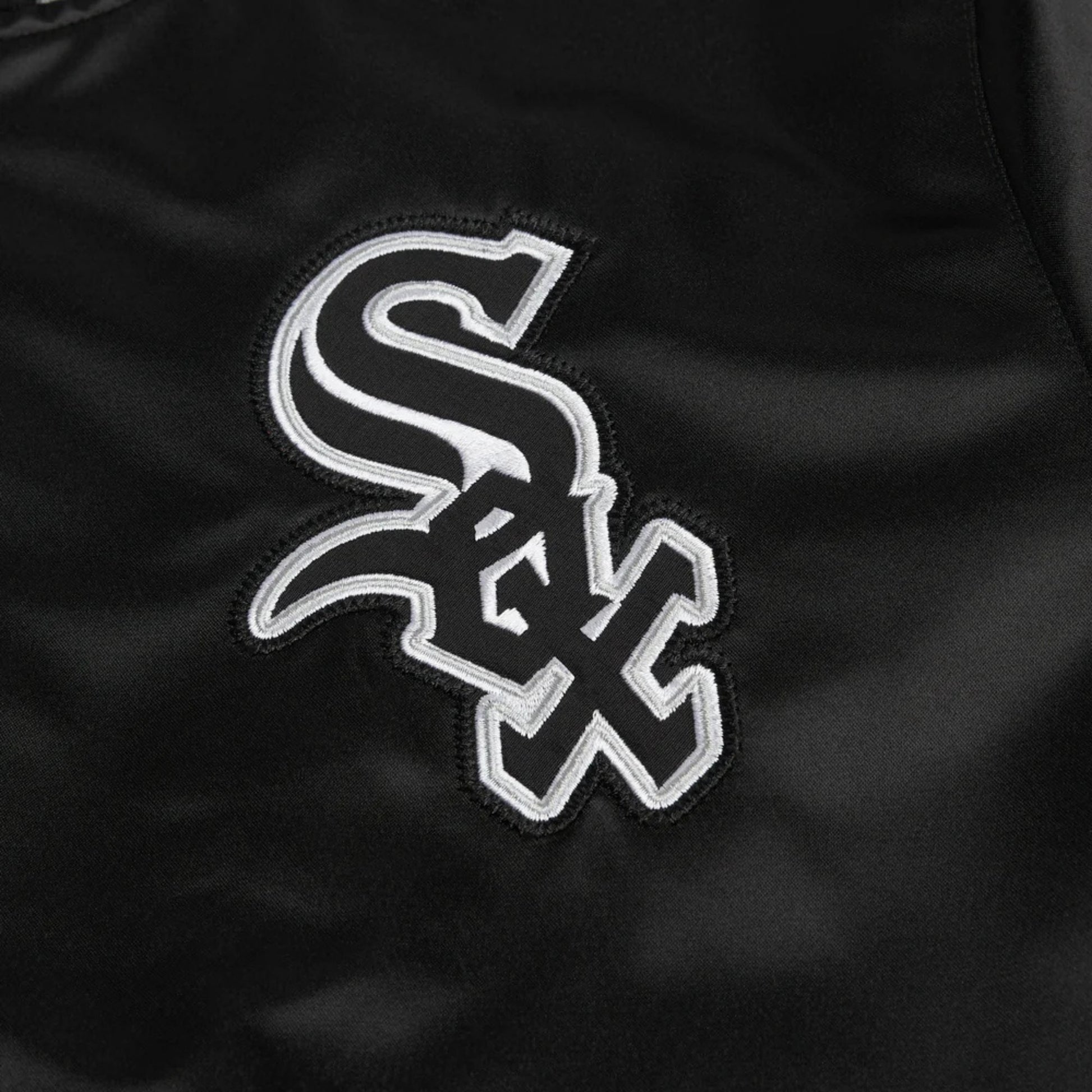 MLB Chicago White Sox Black Satin Bomber Jacket for Men & Women