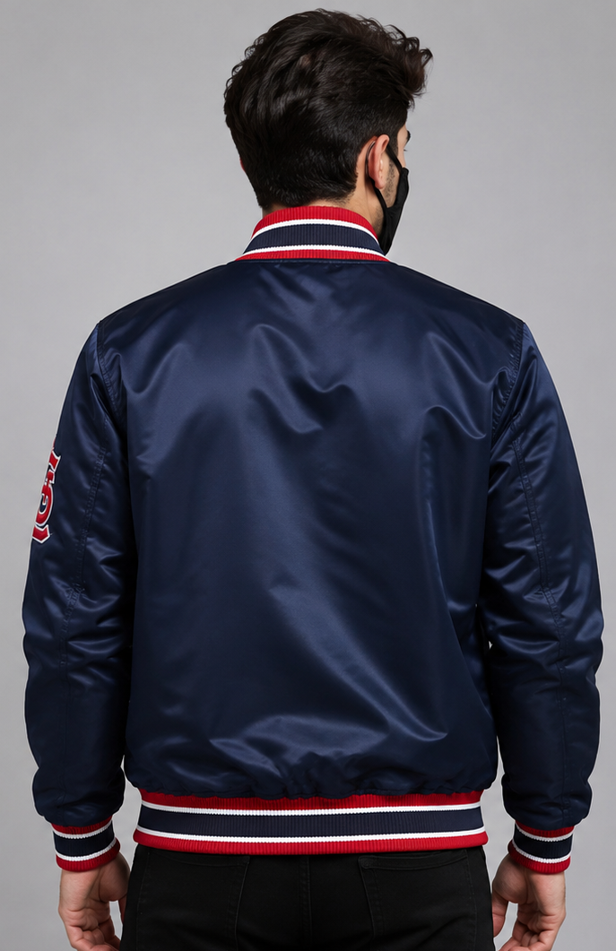 MLB St. Louis Cardinals Navy Blue Satin Bomber Jacket for Men & Women