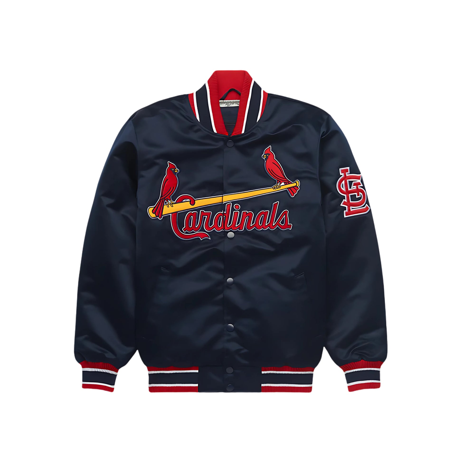 MLB St. Louis Cardinals Navy Blue Satin Bomber Jacket for Men & Women