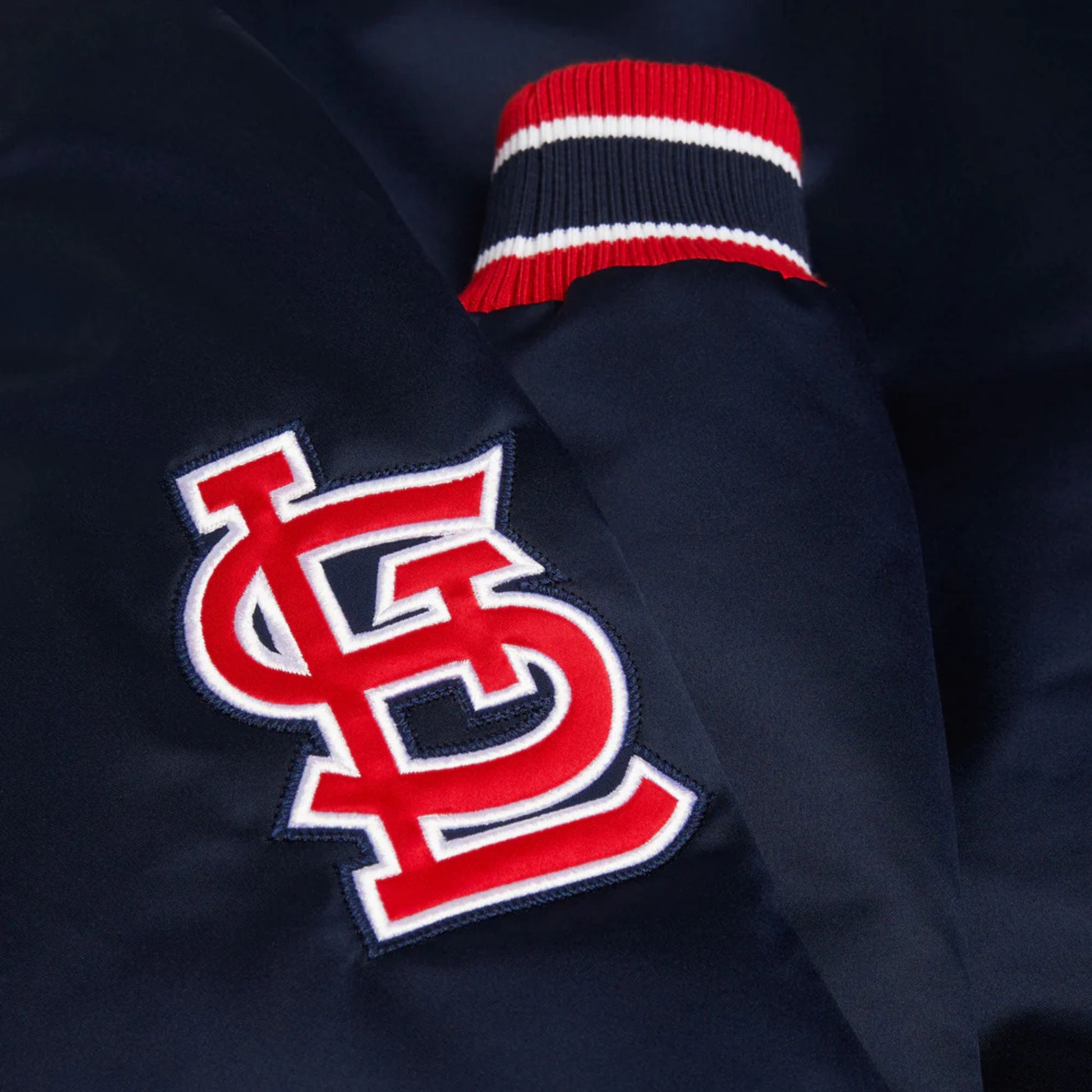 MLB St. Louis Cardinals Navy Blue Satin Bomber Jacket for Men & Women