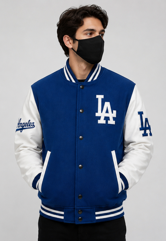 NFL Los Angeles LA Dodgers Royal Blue & White Varsity Letterman Bomber Jacket for Men & Women