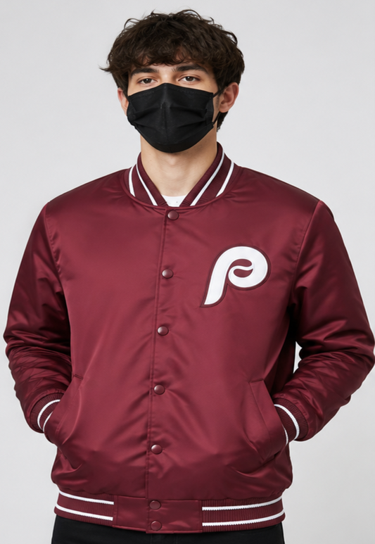 MLB Philadelphia Phillies Maroon Satin Bomber Jacket for Men & Women