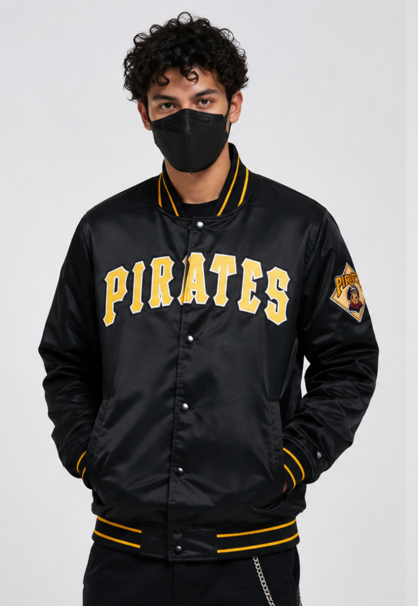 MLB Pittsburgh Pirates Black Satin Bomber Jacket for Men & Women
