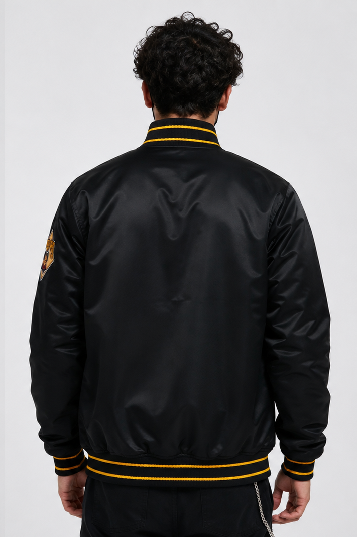 MLB Pittsburgh Pirates Black Satin Bomber Jacket for Men & Women