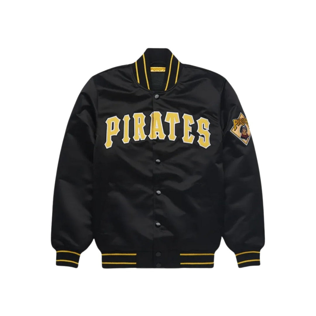 MLB Pittsburgh Pirates Black Satin Bomber Jacket for Men & Women