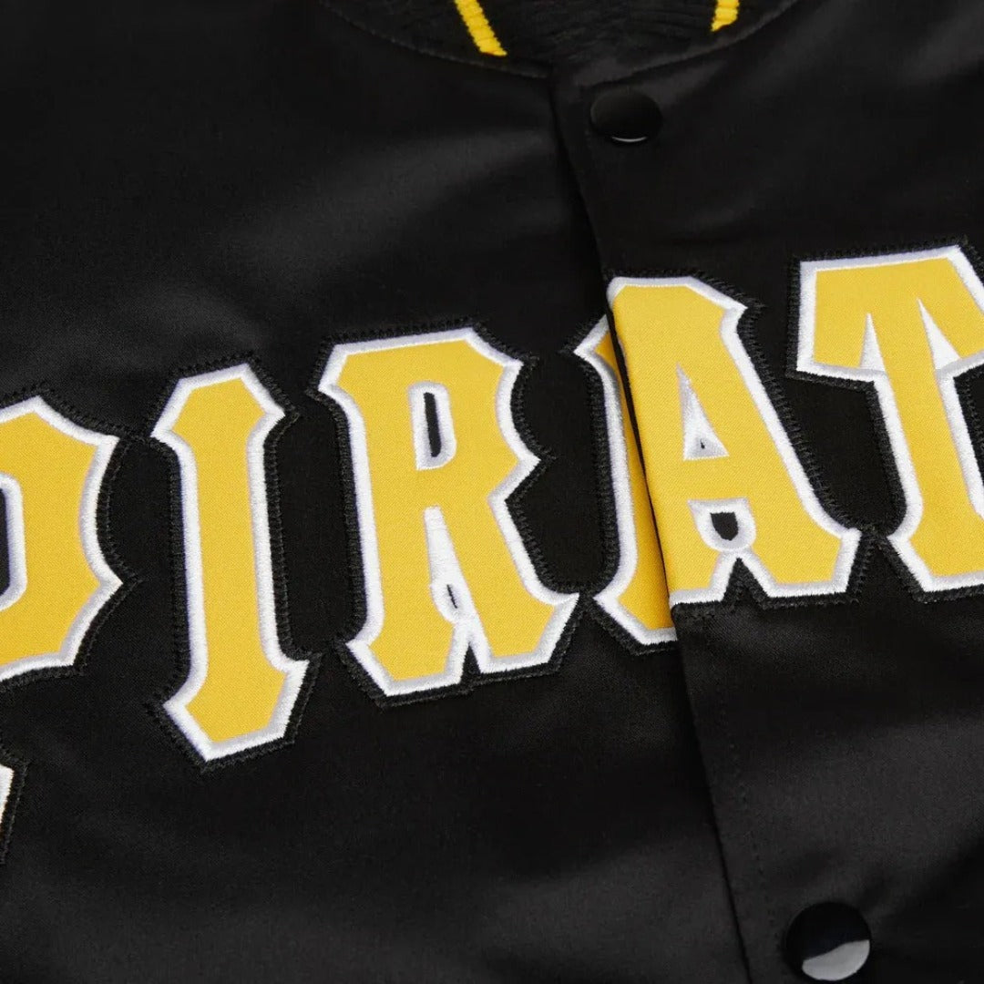 MLB Pittsburgh Pirates Black Satin Bomber Jacket for Men & Women