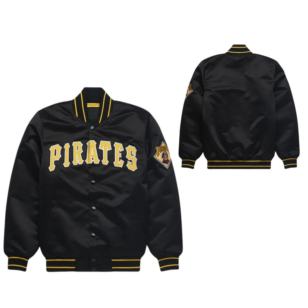 MLB Pittsburgh Pirates Black Satin Bomber Jacket for Men & Women