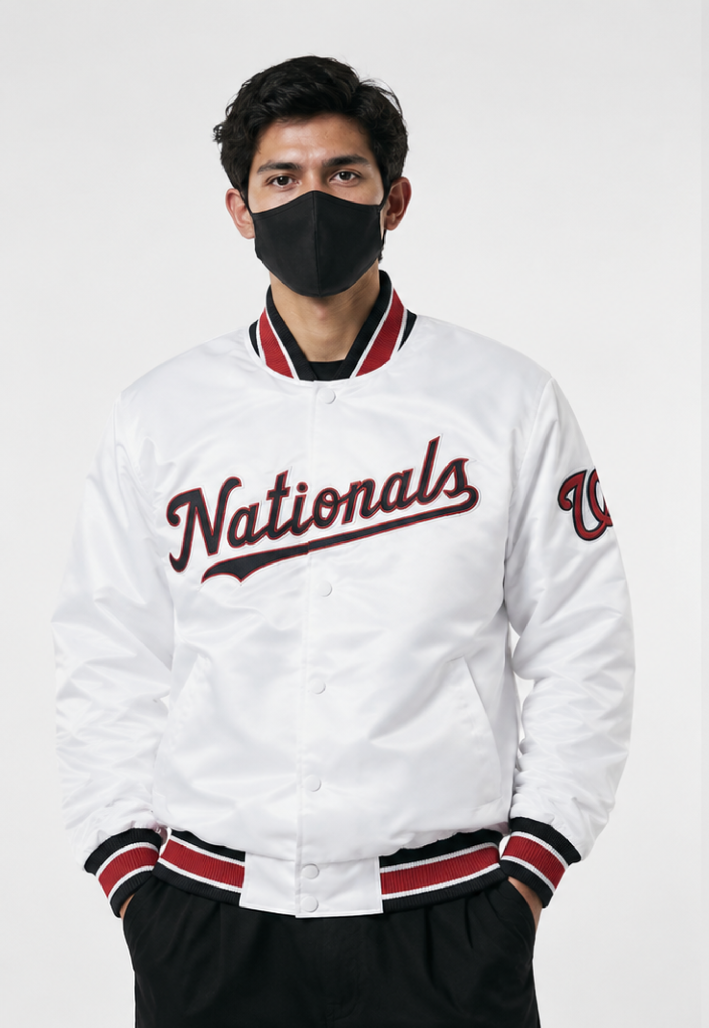 MLB Washington Nationals White Satin Bomber Jacket for Men & Women