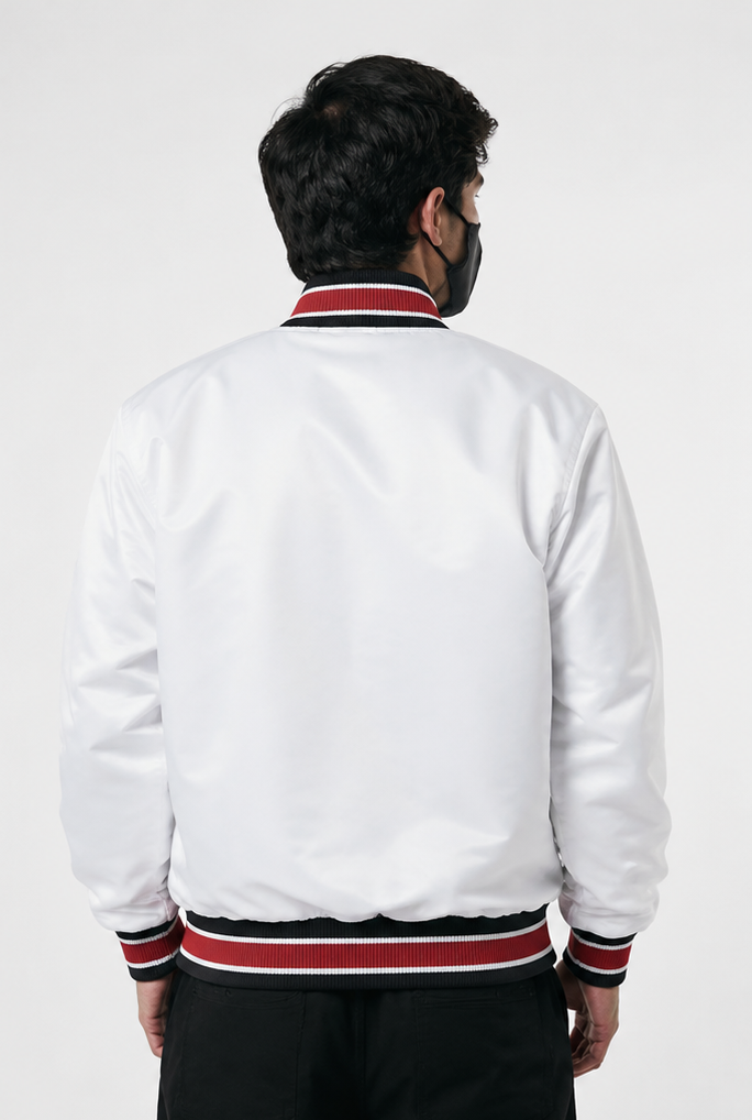 MLB Washington Nationals White Satin Bomber Jacket for Men & Women