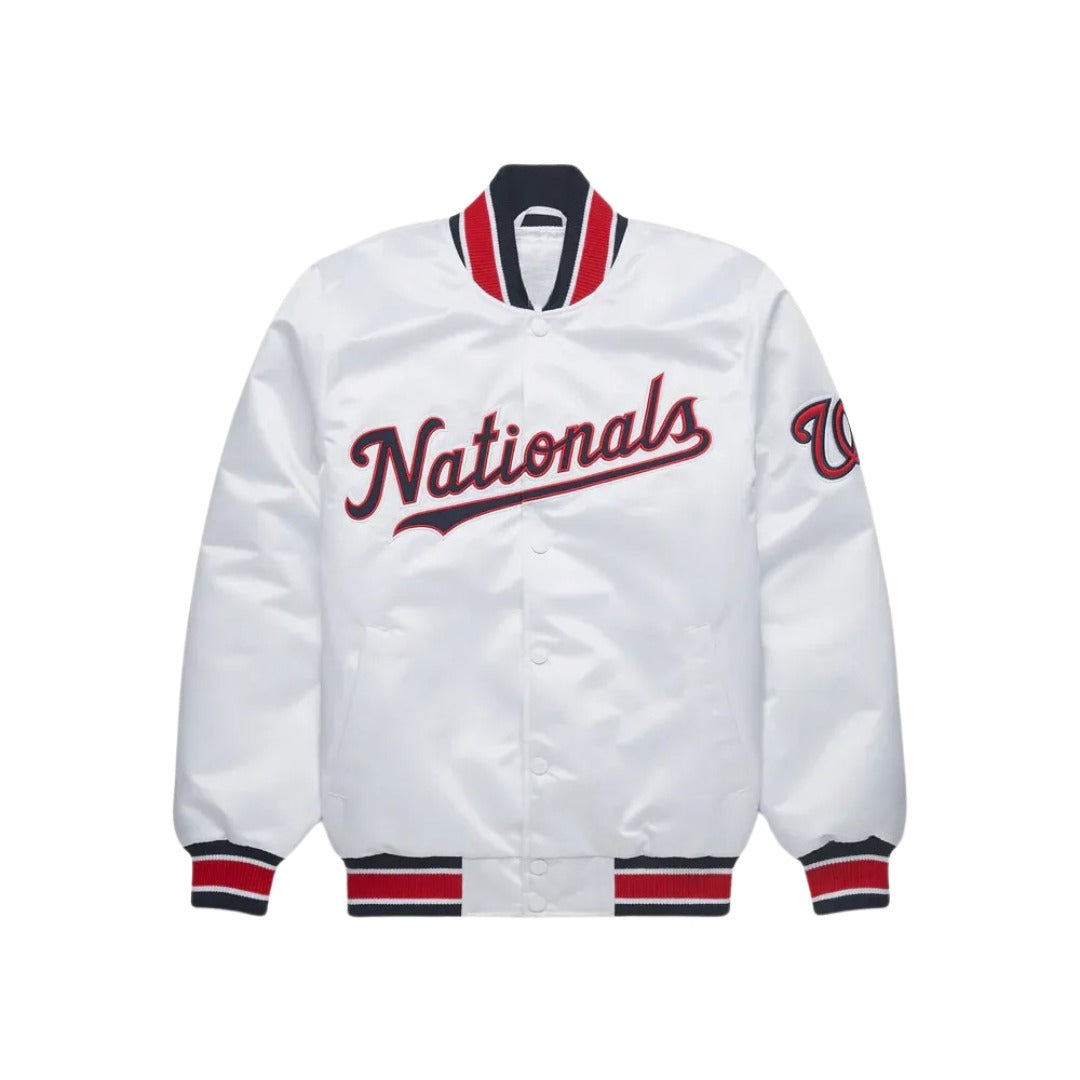 MLB Washington Nationals White Satin Bomber Jacket for Men & Women