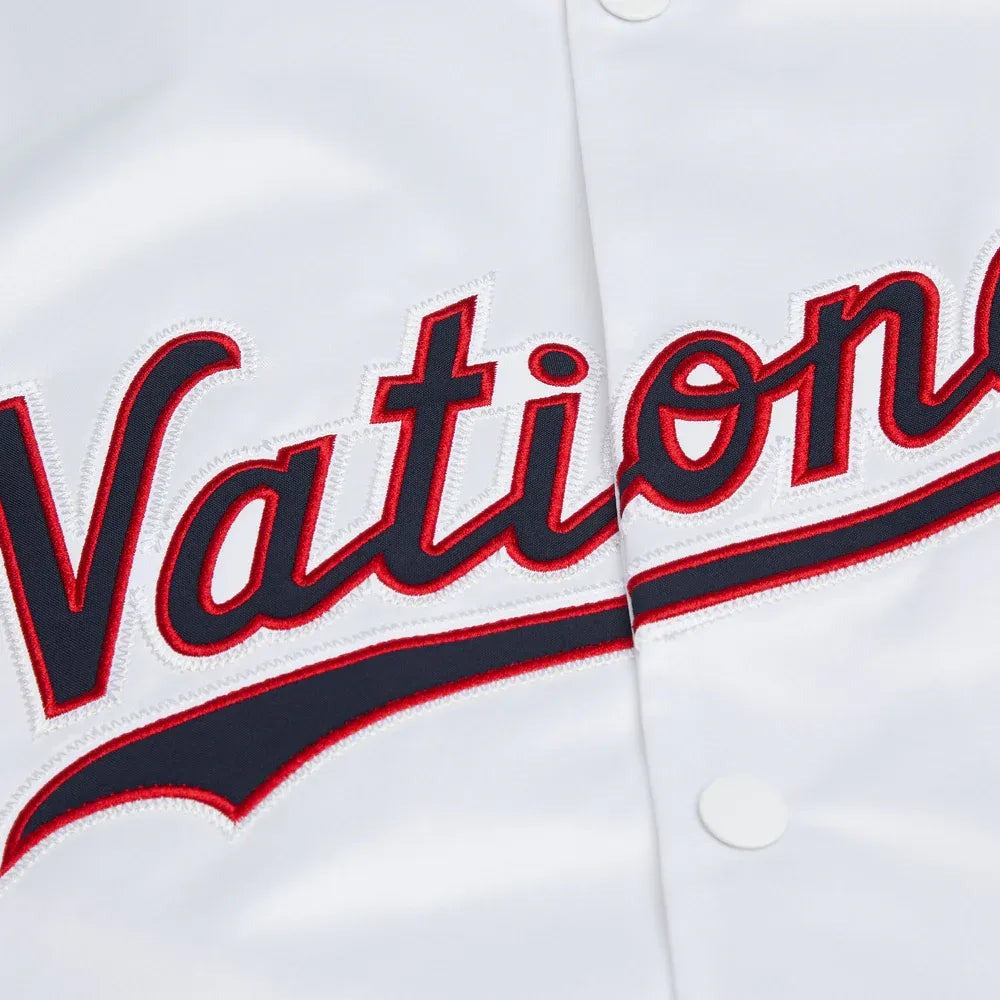 MLB Washington Nationals White Satin Bomber Jacket for Men & Women