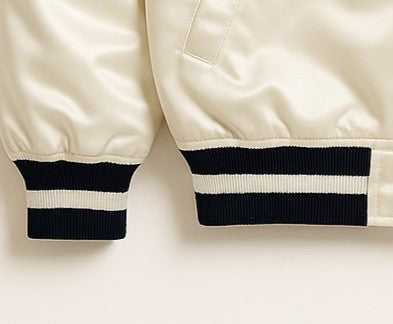 MLB New York Yankees Cream Satin Bomber Jacket for Men & Women