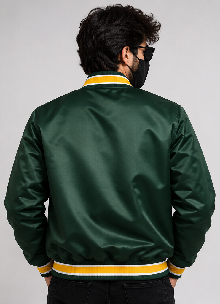 MLB Oakland Athletics Green Satin Bomber Jacket for Men & Women