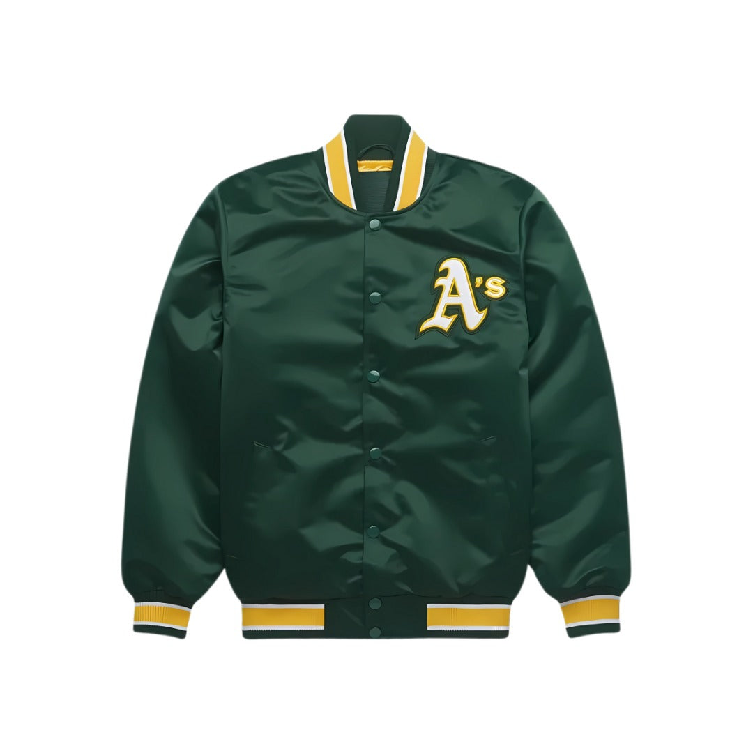 MLB Oakland Athletics Green Satin Bomber Jacket for Men & Women