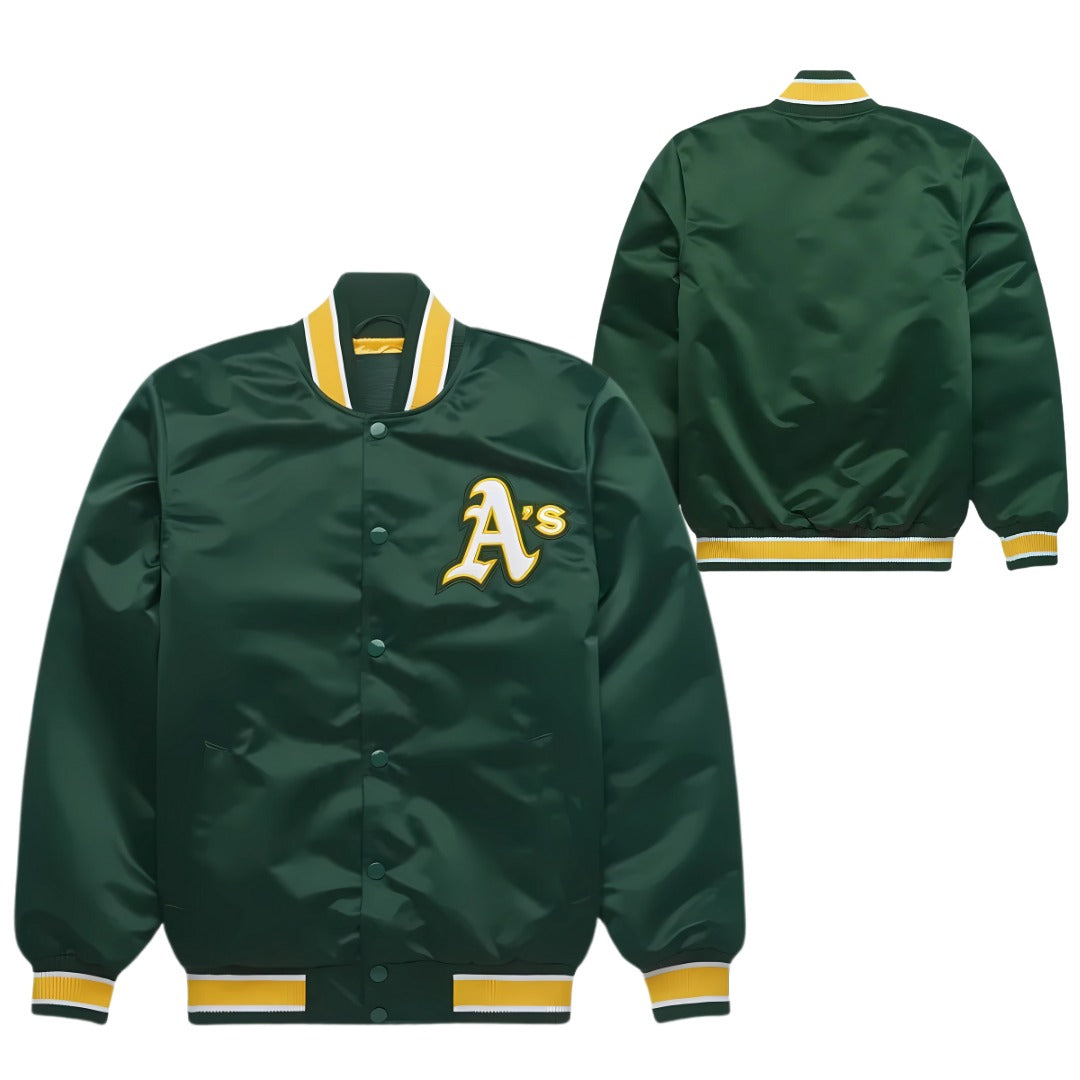 MLB Oakland Athletics Green Satin Bomber Jacket for Men & Women