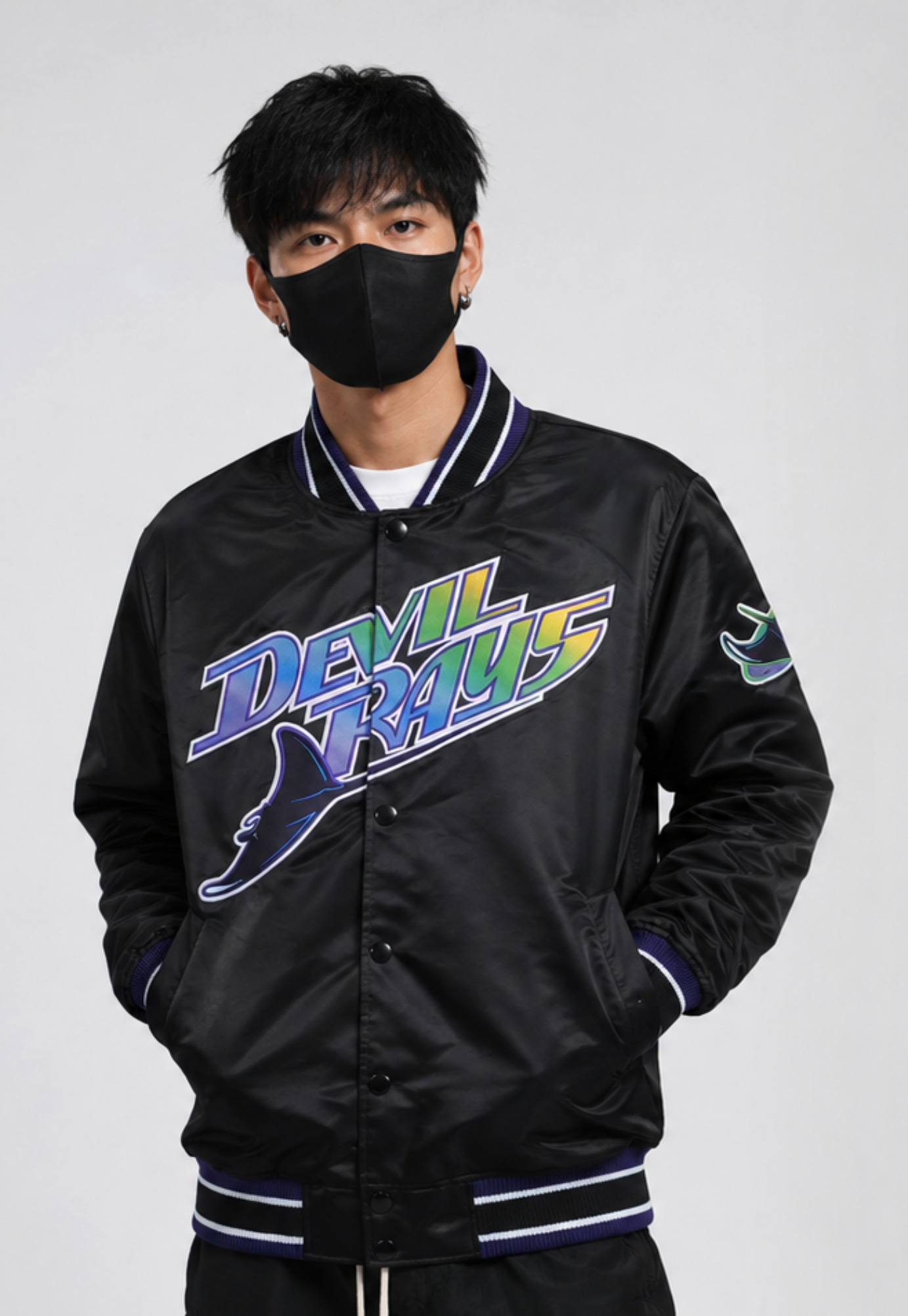 MLB Tampa Bay Devil Rays Vintage Black Satin Bomber Jacket for Men & Women