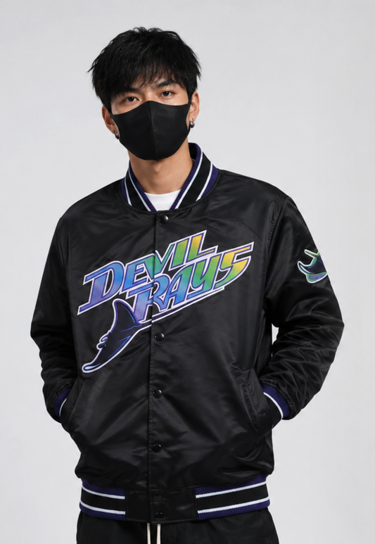 MLB Tampa Bay Devil Rays Vintage Black Satin Bomber Jacket for Men & Women