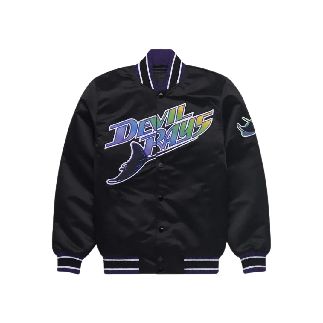 MLB Tampa Bay Devil Rays Vintage Black Satin Bomber Jacket for Men & Women