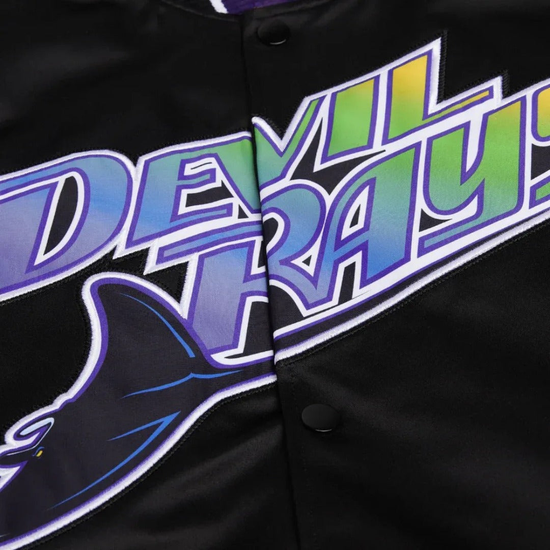 MLB Tampa Bay Devil Rays Vintage Black Satin Bomber Jacket for Men & Women