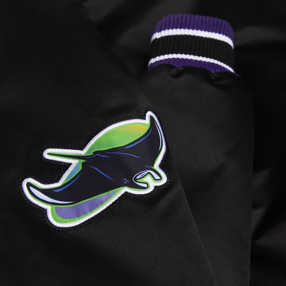 MLB Tampa Bay Devil Rays Vintage Black Satin Bomber Jacket for Men & Women