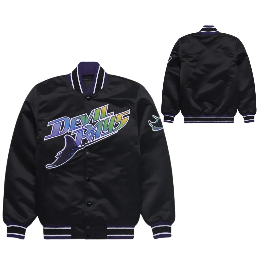 MLB Tampa Bay Devil Rays Vintage Black Satin Bomber Jacket for Men & Women