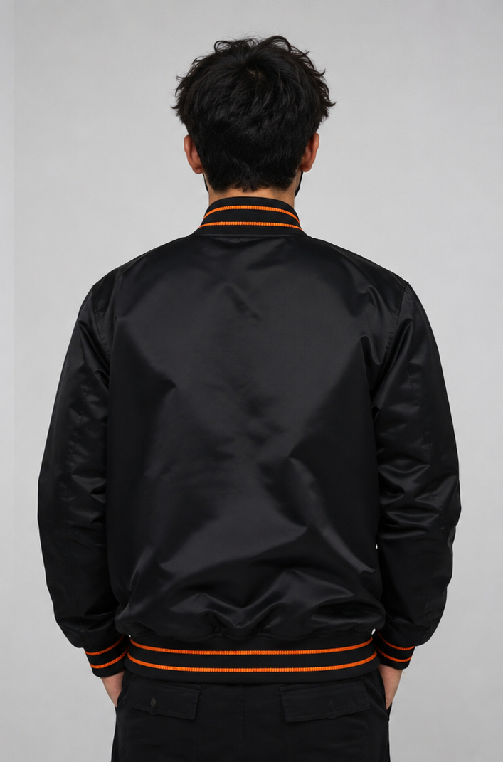 MLB Baltimore Orioles Black Satin Bomber Jacket for Men & Women