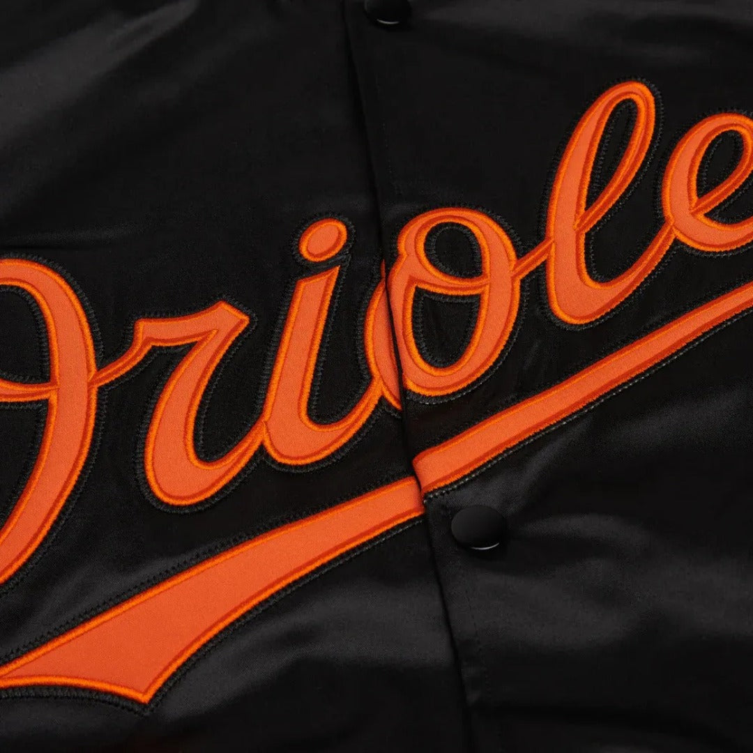 MLB Baltimore Orioles Black Satin Bomber Jacket for Men & Women
